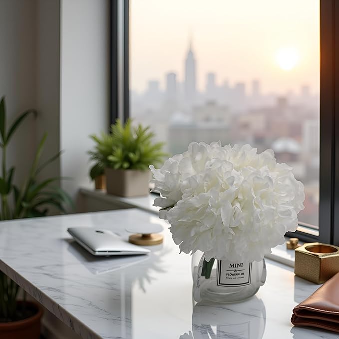 LADADA Artificial White Peony and Glass vase Decoration, Glass Bottle Set - Image 4