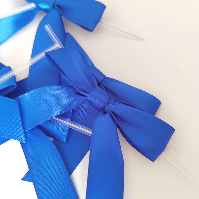 50pcs/Bag 3-1/2" Blue Satin Ribbon Bows - Image 6