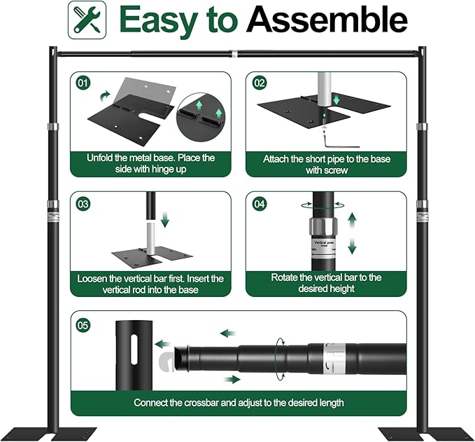 FUDESY Pipe and Drape Backdrop Stand Kit, 10x10ft Heavy Duty Backdrop Stand - Image 6