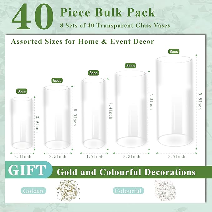 40pcs Glass Vase for Centerpieces, 10 inch Tall Clear Cylinder Flower Vase Bulk - Image 2