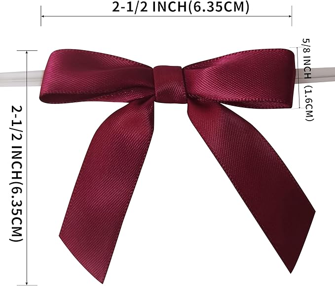 50pcs 2-1/2" Burgundy Satin Ribbon Bows - Image 3