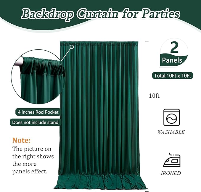 10 x 10 Feet Dark Green Backdrop Curtain - Image 2