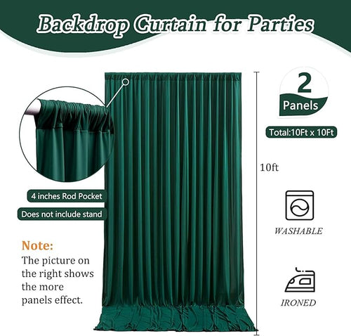 10 x 10 Feet Dark Green Backdrop Curtain - Image 2