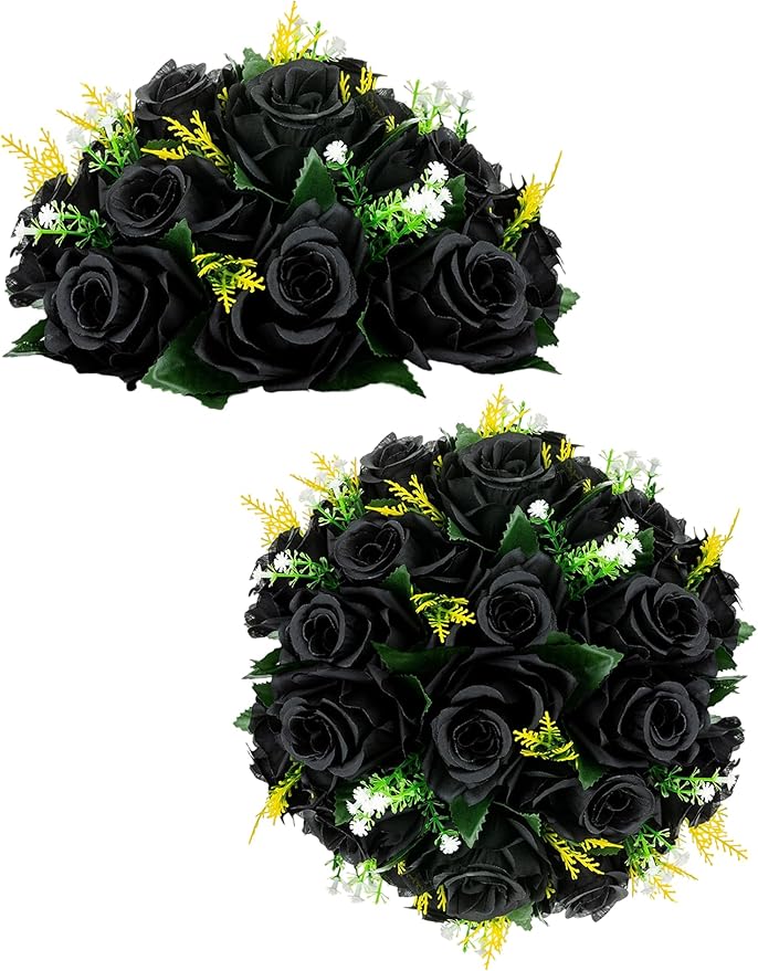 BLOSMON Flower Balls Wedding Rose Centerpieces 2 Pcs Black Fake Flowers Kissing by Blosmon