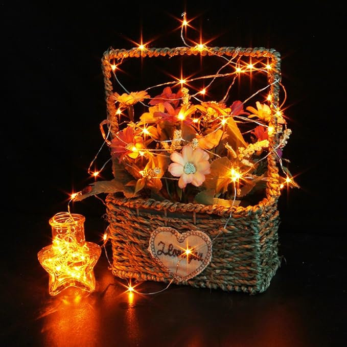 CYLAPEX 6 Pack Orange Fairy Lights String Battery Operated Fairy Lights Firefly - Image 2