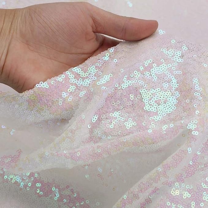 QueenDream Tablecloth 90x156 Rectangle Sequin Tablecloth White Iridescent - Image 7
