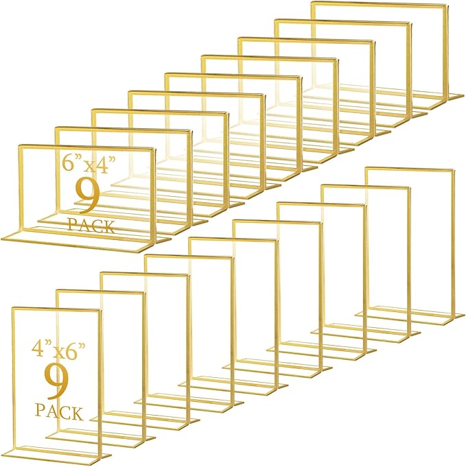 Hoteam 18 Pack Acrylic Sign Holder 4 x 6 Inch Gold Frames Wedding Table Number by Hoteam