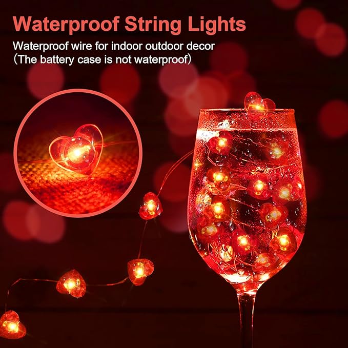 2 Pack Valentine’s Day Red Heart Fairy String Lights 16FT 50 LEDs Valentine's - Image 4