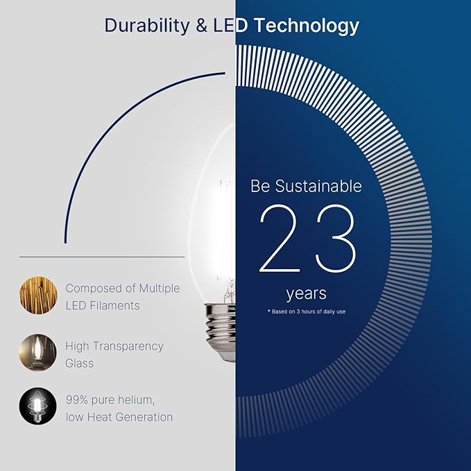 FLSNT Dimmable LED Candelabra Bulbs, 60W Equivalent LED Chandelier Light Bulbs - Image 3