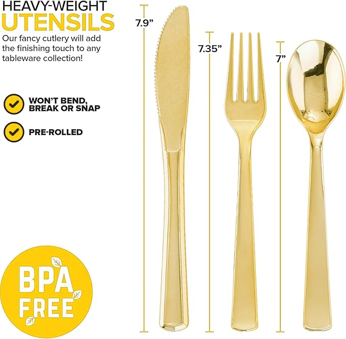 400PCS Pre Rolled Gold Plastic Silverware Sets - Image 2