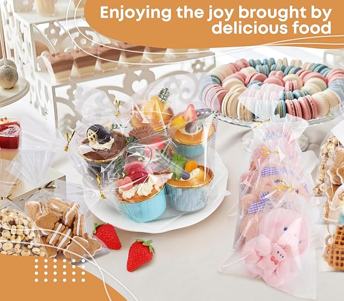 SUREHOME Cellophane Bags, 100 Pack Clear Gift Bag Cellophane Treat Bags - Image 2
