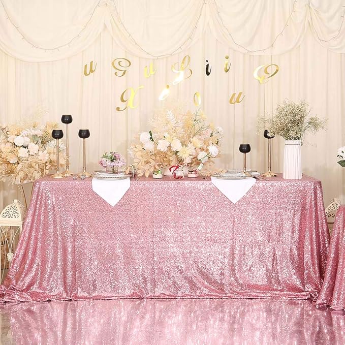 SquarePie Sequin Tablecloth 60 x 102 Inch Fuchsia Pink Sparkly Table Linen - Image 4