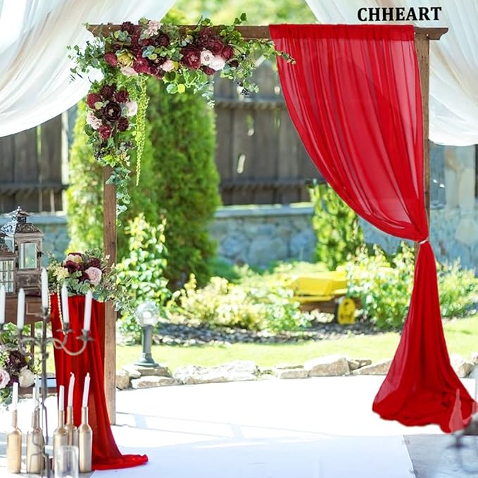 2 Panles Red Chiffon Ceiling Drapes 20Ft Wedding Arch Draping Fabric Red Sheer - Image 6