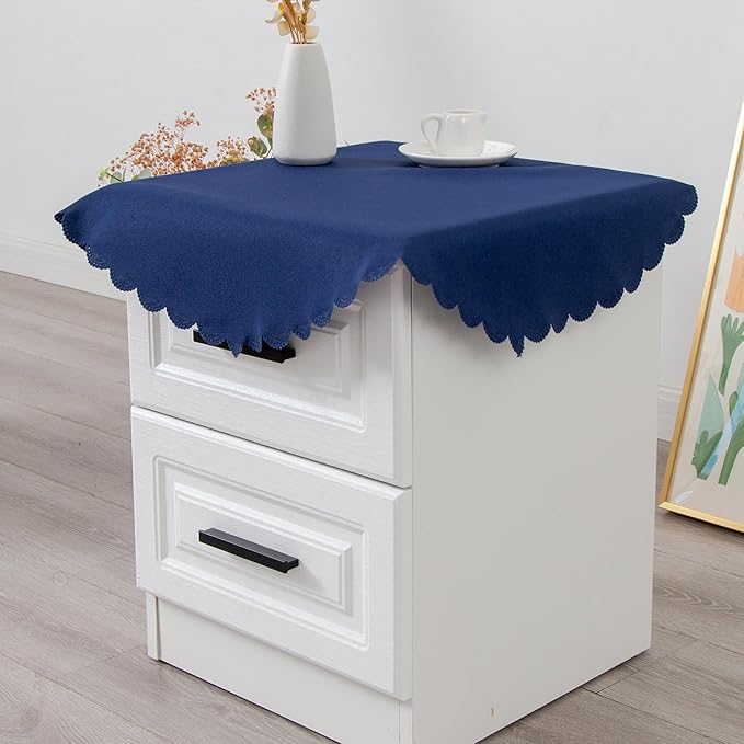 Small Round Navy Tablecloth 24 Inch Polyester Fabric Washable Table Cover by YZKITM