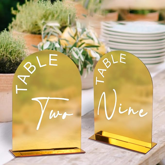 Gold Mirror Arch Wedding Table Numbers 1-30 - Image 2