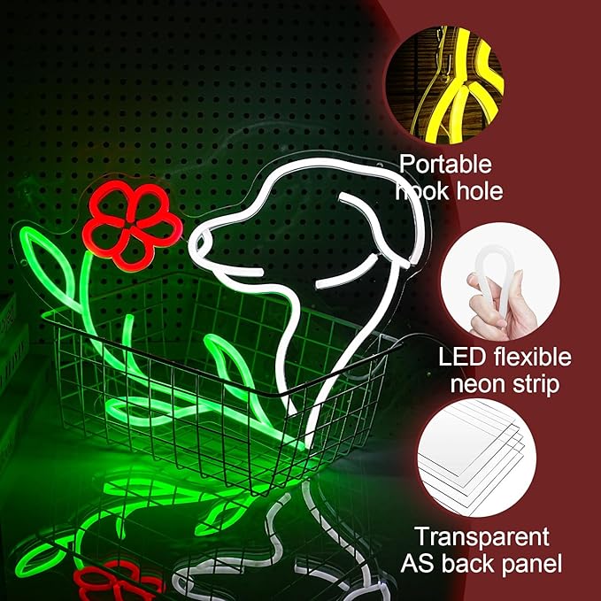 Cute Dog Neon Sign LED Flower Neon Light Suitable - Image 3