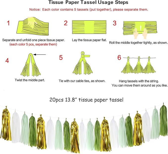 Sage-Olive Green Gold Party-Decorations Tassel-Garland - Image 2