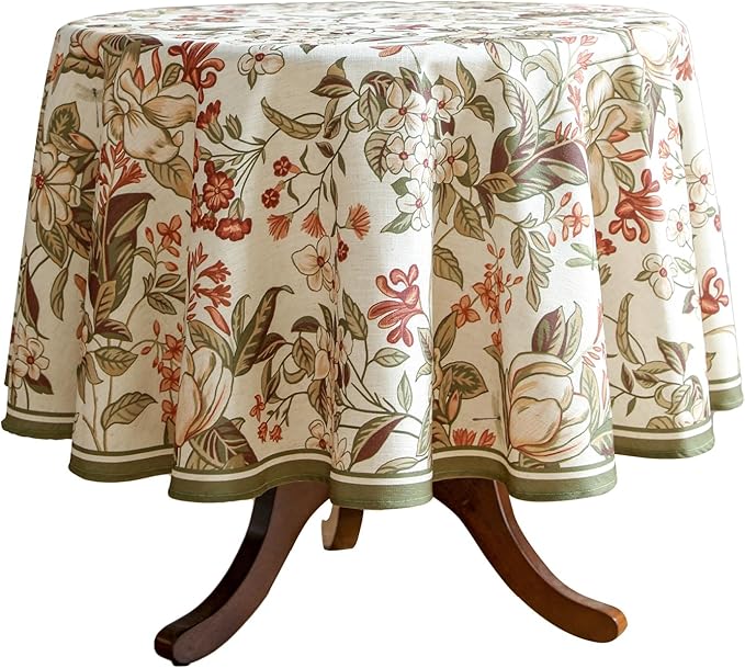 ISAENNE Designer Bohemian Linen Small Round Table Cloth, Colorful Floral by Isaennehomedecoration