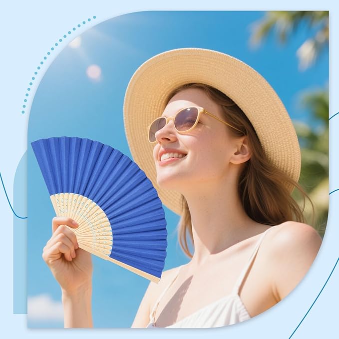 JOHOUSE 12 Pcs Paper Folding Hand Fans, 8.3 Inch Dark Blue Paper Fans Handheld - Image 5