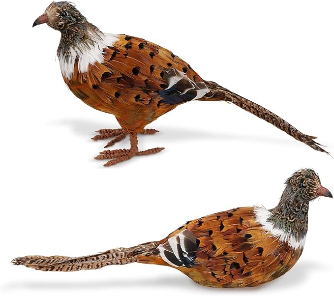 naturevibe Feathered Pheasant Decor Set of 2, Simulation Woodland Animals by Unknown