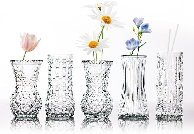 Glass Bud Vase, Transparent Cylindrical, Vintage Style, Wedding Centerpiece by Yabool