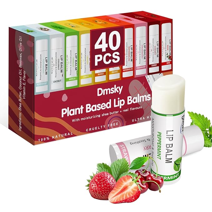 40 Pack Lip Balm Bulk, Fruit Lip Balm Variety Pack, Natural Moisturizing Balms by DMSKY