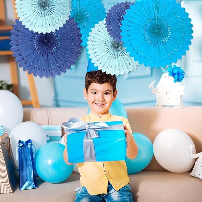 18 Pcs Blue Kit Hanging Honeycomb Paper Fans, Round Paper Fan Decorations - Image 6