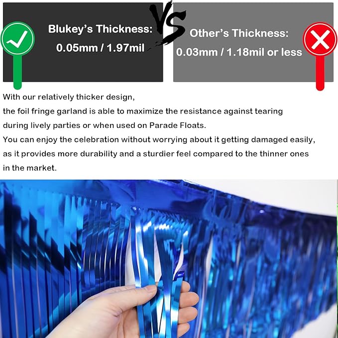 Thick 10 Feet by 15 Inch Royal Blue Foil Fringe Garland - Image 2