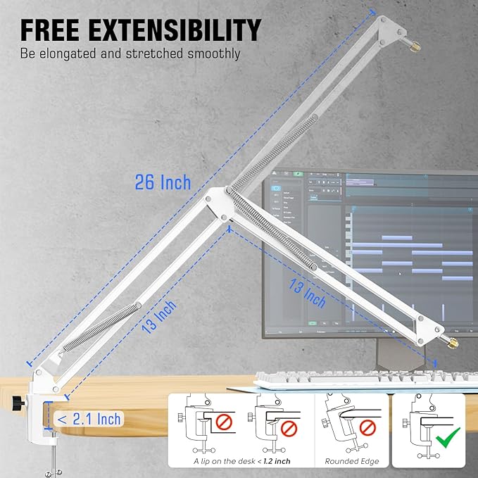 FIFINE Microphone Boom Arm, Suspension Mic Arm Stand - Image 3