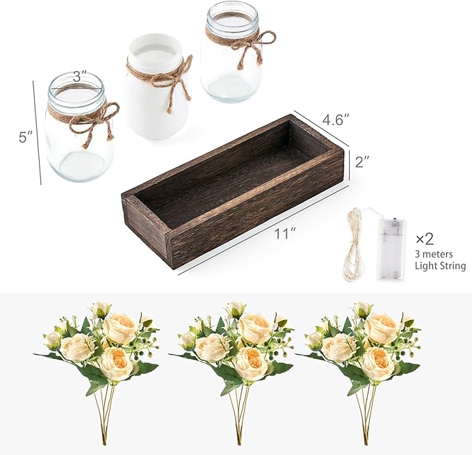 Mkono Mason Jar Lights Centerpiece Table Decor - Image 6