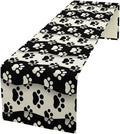 Dog Paw Table Runner, Kid Cute Animal Footprint Black White Theme Design Print by Kurtect