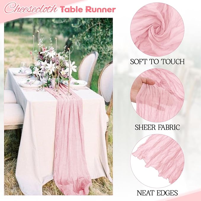 Aktor 4 Pack Pink Table Runner Boho Cheesecloth Table Runner Semi Sheer Gauze - Image 3