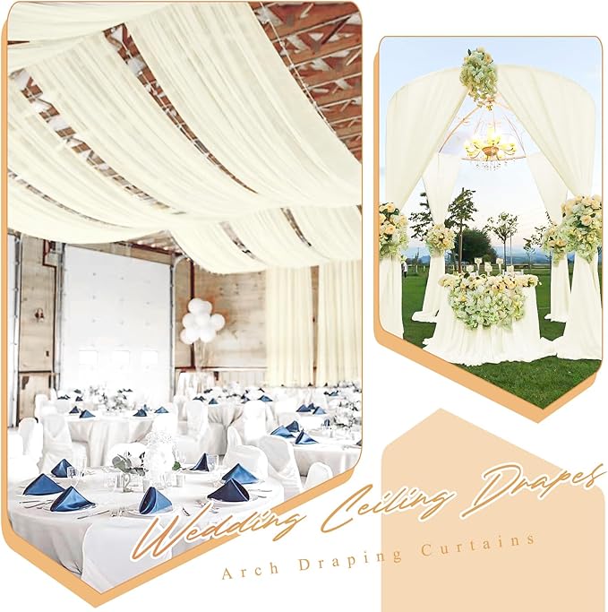 4 Panels Ivory Ceiling Drapes for Wedding 5ftx30ft Sheer Drapery Chiffon Fabric - Image 6