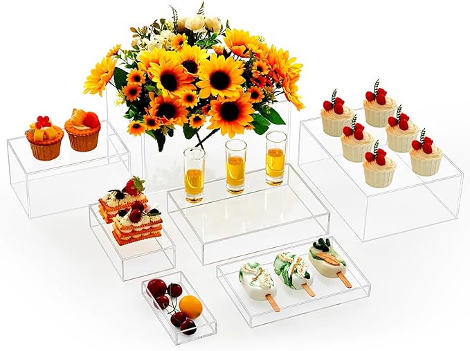 Leinuosen 7 Pcs Large Buffet Risers Set 6" to 12" Acrylic Display Box Catering by Leinuosen