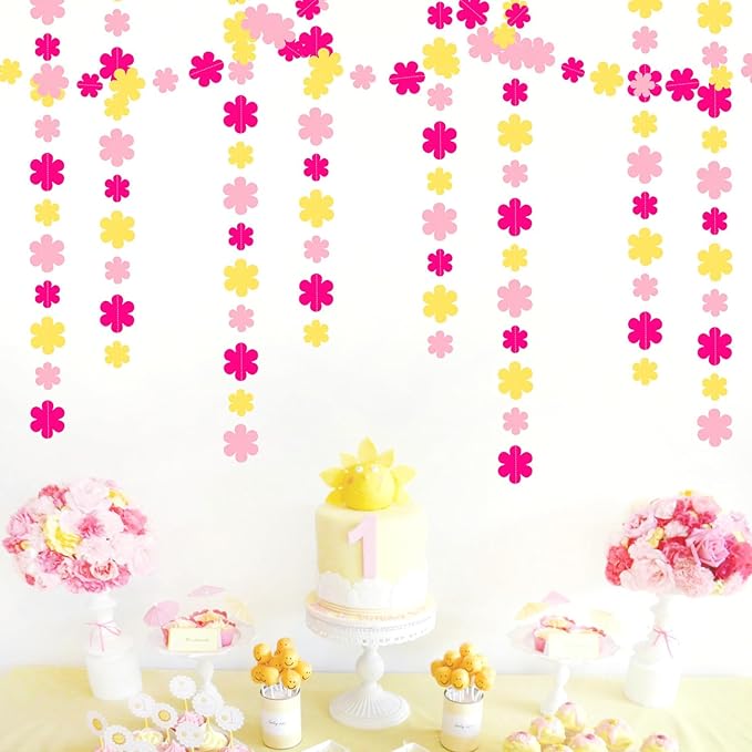 Hot-Pink Yellow Fall Party-Decorations Streamers-Garland - 52ft Boho Flower - Image 5
