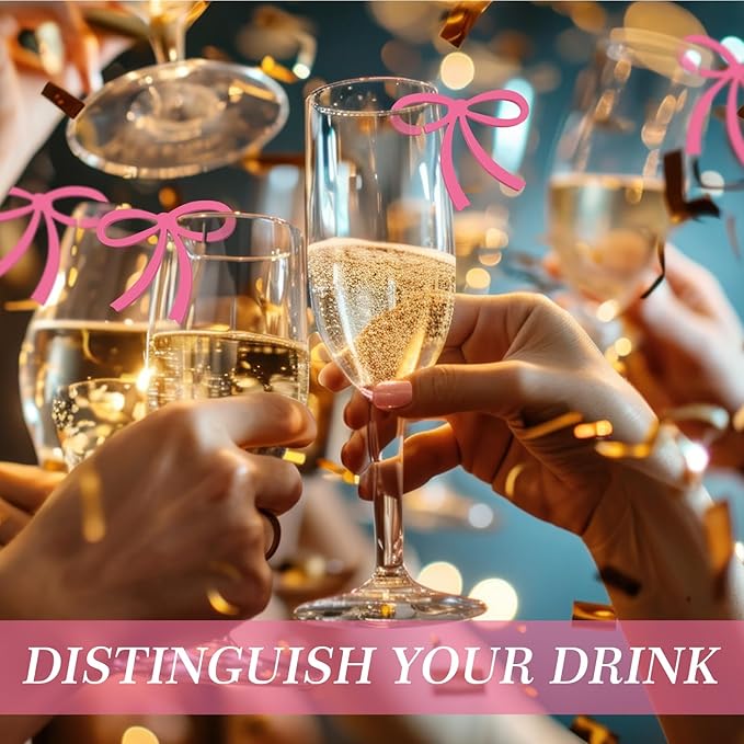 50 Pcs Bows Drink Tags Coquette Bow Wine Glass Charms Acrylic Bowknot Drink Tag - Image 4