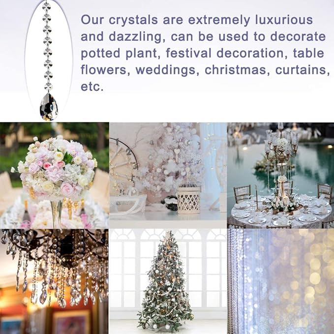 Fushing 10Pcs 1ft Teardrop Crystal Strands, Hanging Beads Chain Garland - Image 5