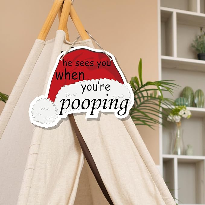 Funny Christmas Wooden Sign, Novelty Humor Xmas Hanging Sign Wall Decor - Image 5