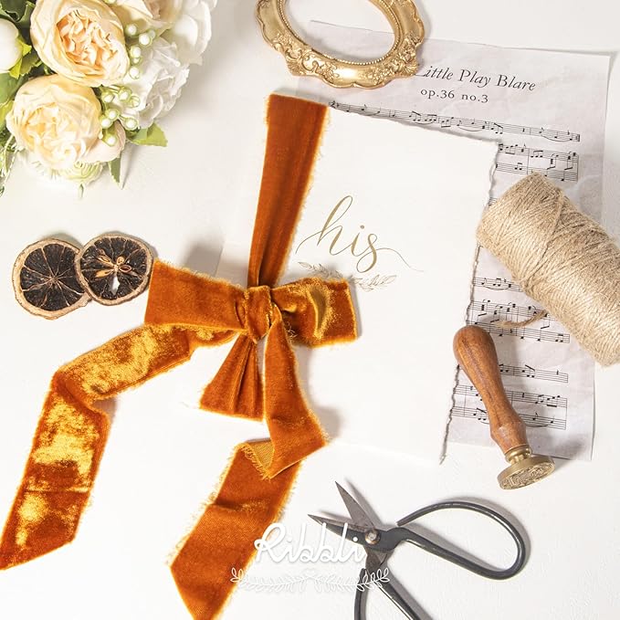 Ribbli Terracotta Velvet Ribbon 1.5 Inch Handmade Frayed Vintage Burnt Orange - Image 3