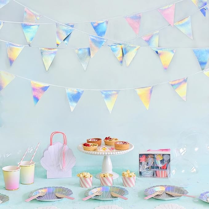 33Ft Iridescent Party Decoration Holographic Fabric Triangle Pennant Banner - Image 7