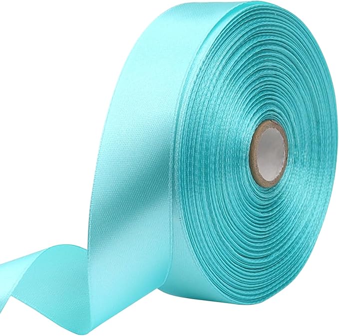 Lake Blue Solid Satin Ribbon 1 Inch 50 Yards Solid Polyester Fabric Ribbon by Riunbb