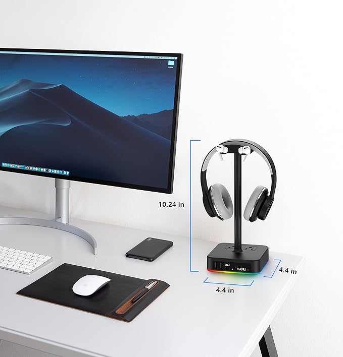 KAFRI RGB Headphone Stand with USB A&C Charger Desk Gaming Headset Holder - Image 7