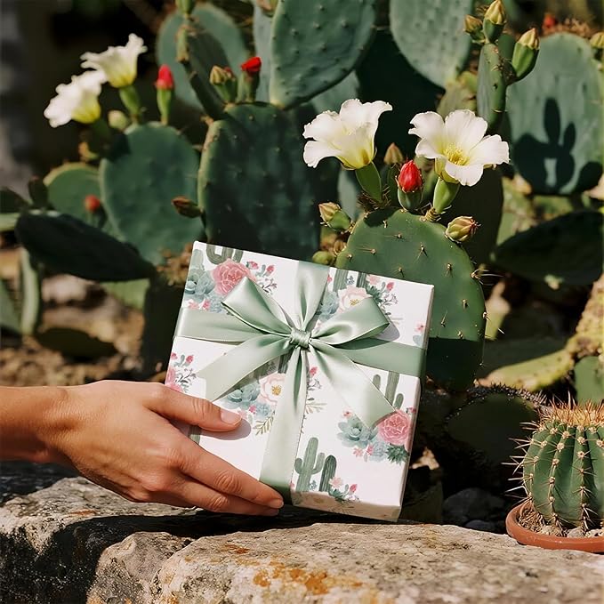 RUSPEPA Cactus Floral Wrapping Paper Roll, Mini Roll, Elegant Cacti and Roses - Image 4