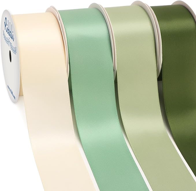 Ribbli Sage Green Satin Ribbon 1-1/2 Inch x 4 Rolls Total 40 Yards- by Ribbli