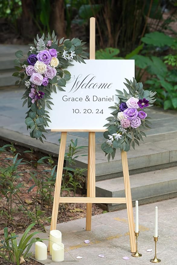 Faux Flower Swag Set of 2 for Wedding Welcome Signs Floral Decorations - Image 2