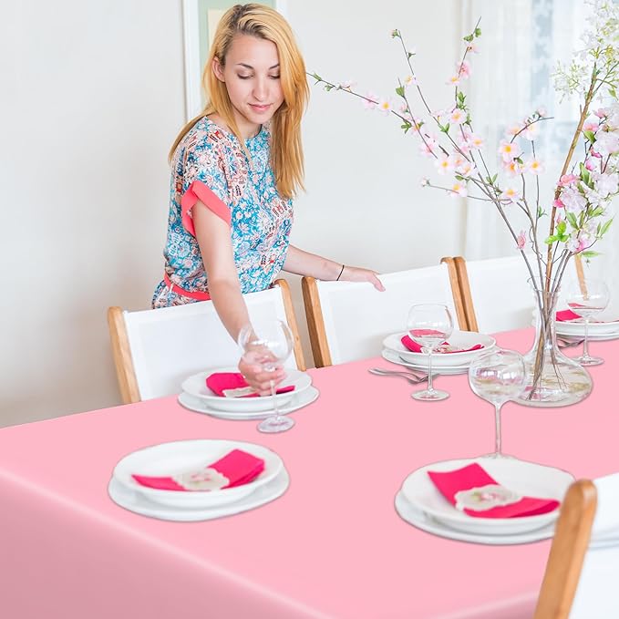 QZYL 12 PCS Pink Table Cloth Rectangle, Plastic Disposable Tablecloths - Image 8