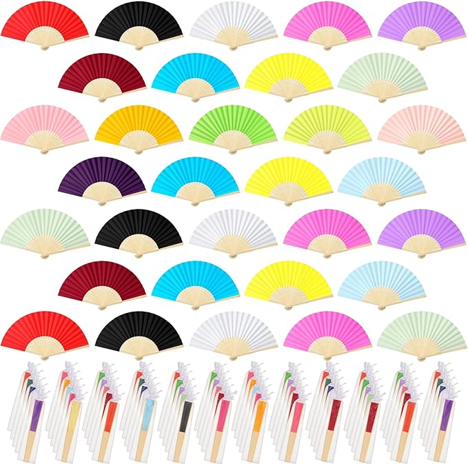 Chunful 100 Pieces Paper Hand Fan Multicolor Bamboo Folding Fans Handheld by Chunful