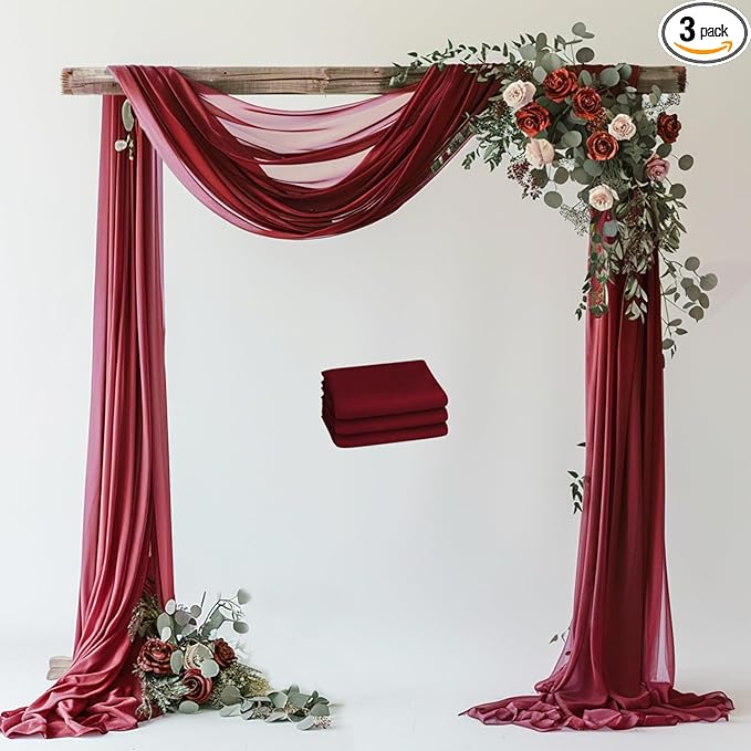 Wokceer Burgundy Wedding Arch Draping Fabric Backdrop 3 Panels 28.7" X 20FT by Wokceer