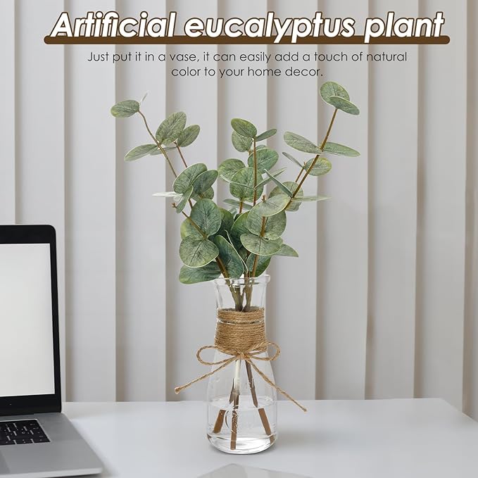 Artificial Eucalyptus Stems in Glass Vase Decorative Greenery Artificial Plant - Image 2