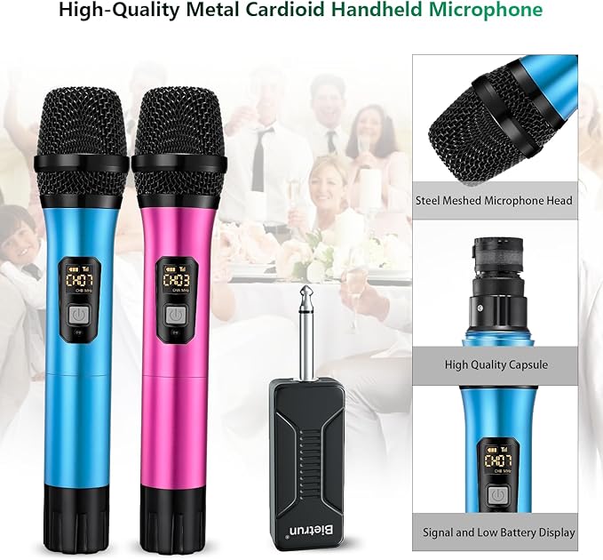 Wireless Microphone, Bietrun UHF Metal Dual Handheld Cordless Dynamic Mic System - Image 3
